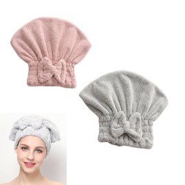Large Microfiber Hair Drying Caps with Bow Knot Ultra Absorbent Hair Turban Drying Cap Hair Shower Cap Soft Hair Wrap Quick Dry Bath Caps for Curly Thick and Wet Hair 2Pack (newpink+Green)
