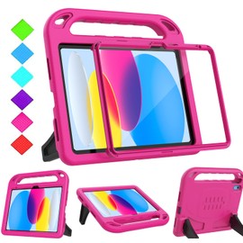Surom Surom Kids Case for iPad (A16) 11th Generation (11-inch, 2025)/iPad 10th Generation (10.9-inch, 2022), with Built-in Screen Protector, Shockproof Light Weight Handle Stand Case for Kids, Rose