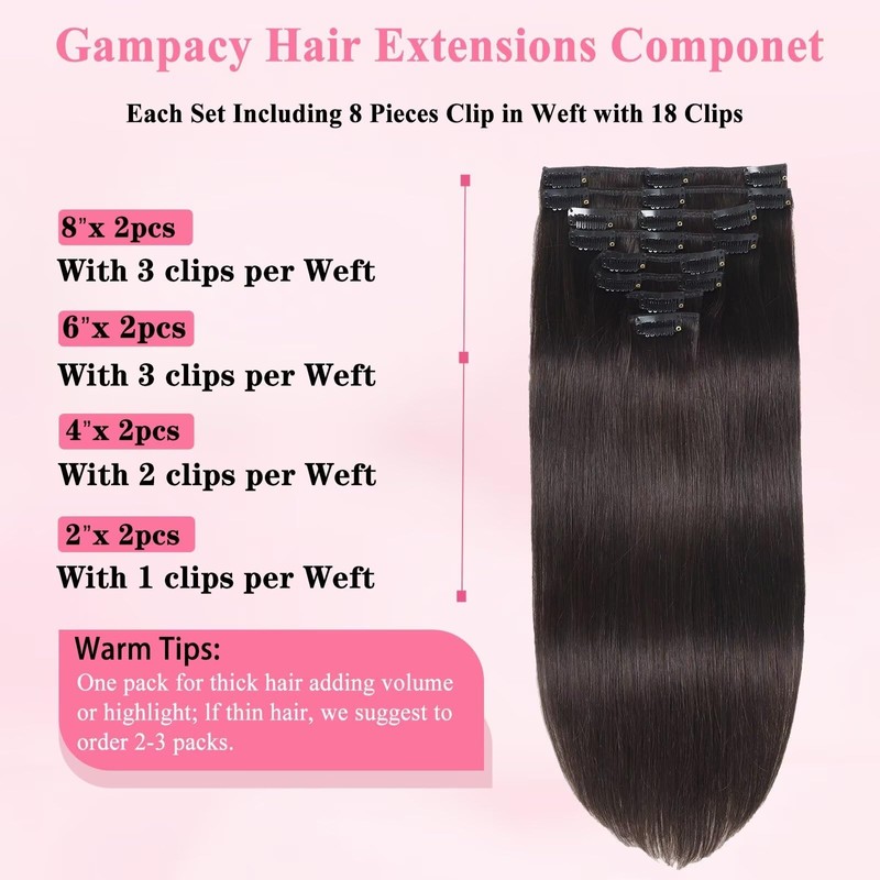 Clip in Hair Extensions Real Human Hair, Seamless Clip ins
