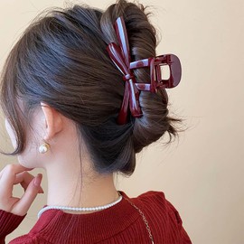 Inateannal Vintage Large Hair Claw Clips Large Claw Bow Hair Clips Red Plastic Hair Claw Thick Curly Hair Claw Clip Bow Strong Hold Hair Claw Hair Accessories