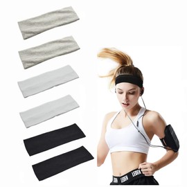 Headbands for Women,6Pcs Elastic Sweat Yoga Hairbands,Non Slip Fashion Ladies Turban Headband, Solid Color Sports Running Hairbands