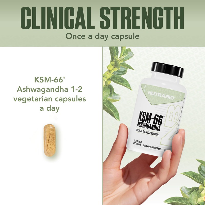 NutraBio Ashwagandha KSM-66 | Ashwagandha Herbal Supplement for Stress, Mood,