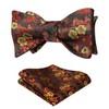 HISDERN Mens Gold Orange Black Bow Ties Floral Self Tie
