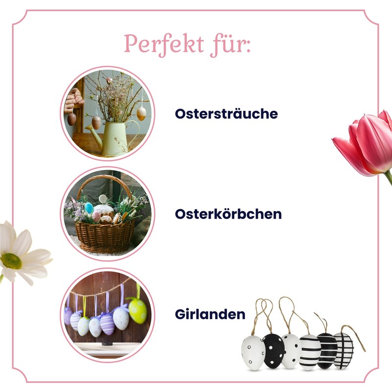 HEITMANN DECO Hanging Eggs Set of 6 Black / White