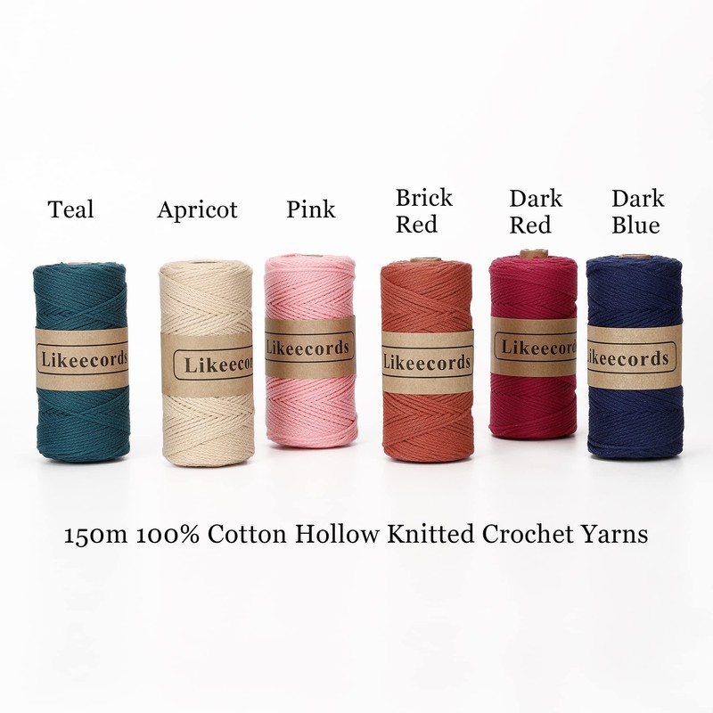 Likeecords Cotton Crochet Yarn for Bag,2Mm X 160 Yards,Macrame Cord,Chunky