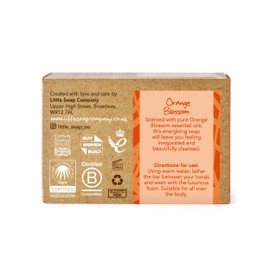 Little Soap Company Organic Orange Blossom Bar Soap - Vegan, Cruelty Free, No SLS or Parabens With Sweet Orange, Rose & Neroli Essential Oils, Eco Friendly Body & Hand Soap Bar,110g