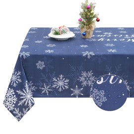 Christmas Tablecloth, Snowflake Table Cloth, Xmas Waterproof Navy Blue Tablecloths for Dining Kitchen Winter Holiday, Spill-Proof Table Cover for New Year Party Decor, Rectangle 60x120 Inch, Blue