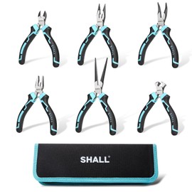 SHALL Accessories Tool Mini Pliers Set 7 Piece Tool Set with Needle Nose, Long Nose, Bent Nose, Diagonal, End Cutting, Crafts, DIY Tools, Electronics Repair, Storage Case