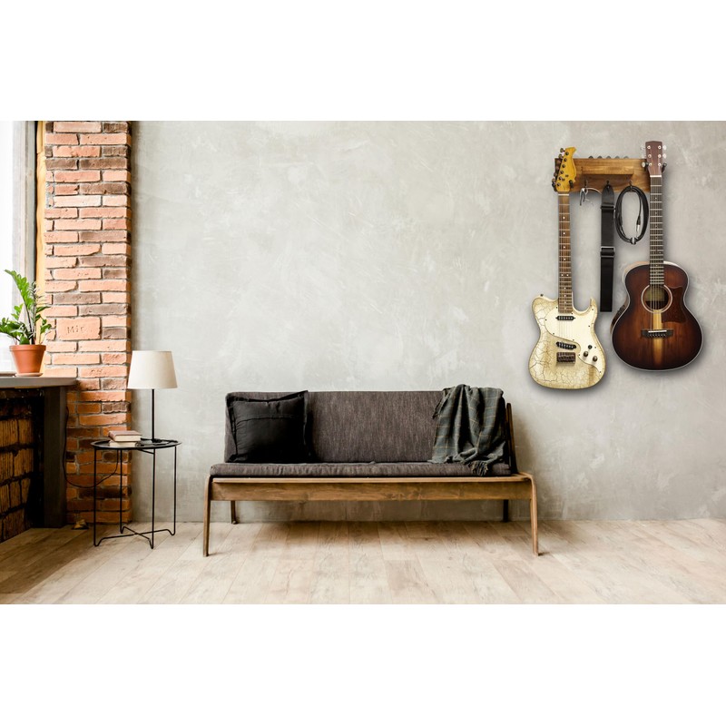 keepdrum GS039a Double Guitar Wall Mount Wooden Wall Mount for