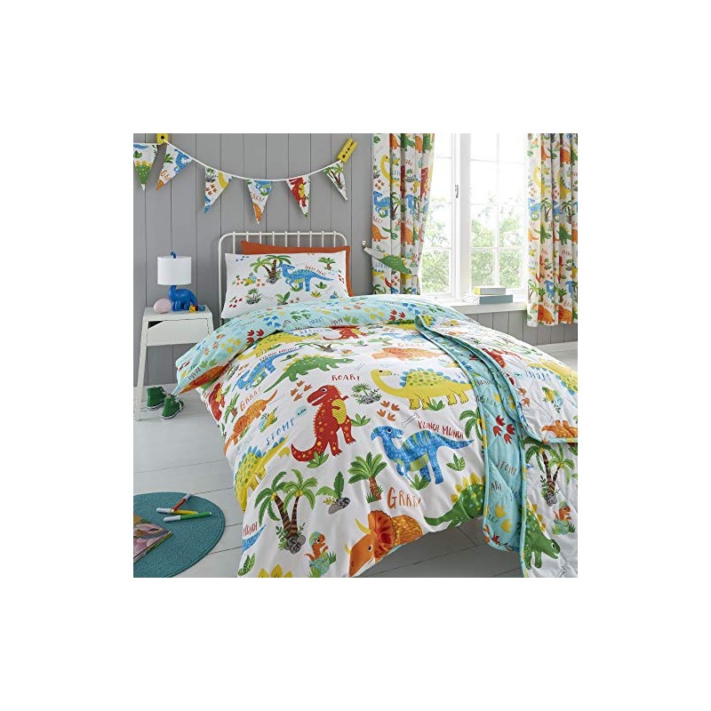 Happy Linen Company Girls Boys Kids Dinky Dinosaurs Blue Double