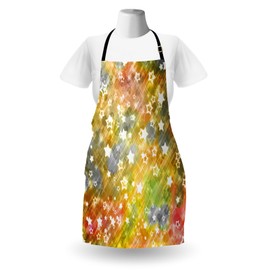 Ambesonne Christmas Apron, Xmas Themed Grunge Design with Stars Snowflakes Blurry Happy Holiday Yuletide, Unisex Kitchen Bib with Adjustable Neck for Cooking Gardening, Adult Size, Grey Yellow