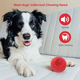 petizer Squeaky Dog Ball Toy for Aggressive Chewers,3 Inches Durable Big Dogs Chew Spiky Ball, Floatable Rubber Pet Toys for Medium &Large Breeds, Red