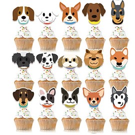 KUDES 32Pcs Dog Cupcake Toppers - Cute Puppy Faces Cake Topper Picks Party Bunting Decorations for Dog Puppy Theme Kids Birthday Party Supplies