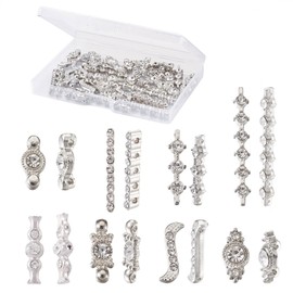40Pcs 8 Style Alloy Metal Multi-Strand Links 2-7 Holes Rhinestone Bar Spacers S-Shape Rhinestone Spacers Bars for DIY Bracelet Necklace Jewelry Making (Platinum)