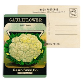 Cauliflower Seed Packet (4x6 Birch Wood Postcards, 2-Pack Stationary, Rustic Home Wall Decor)