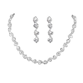 Wedity Wedding Crystal Necklace Earrings Set Bride Choker Necklaces Wedding Jewelry for Women and Girls (Silver)