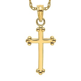10K Solid Yellow Gold Beaded Holy Cross Necklace Religious Chain Pendant Jesus Christ Charm 23mm Only