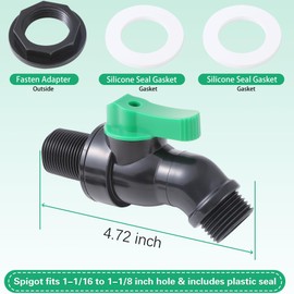Plastics Rain Barrel Spigot, High Flow Valve Core, Large Flow Water Tank Faucet,3/4 NPS Inlet x 3/4 GHT Outlet Bulkhead Valve for Outdoor Plastic Bucket rainwater Drum Container Downspout Collector in