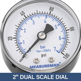 MEASUREMAN Air Over Water Test Regulator with Gauge, 2” Dial, 0-100 PSI, for Household Water Pipe Leak Detection, Includes 1/4” NPT Mount