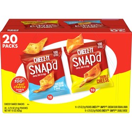 Cheez-It Snap'd Cheese Cracker Chips, Thin Crisps, Lunch Snacks, Variety Pack, 15oz Box (20 Packs)