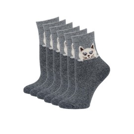 Shag Wear Women's Novelty Angora Socks, Cute Animal Casual Cozy Soft and Warm (3 Pack, Cat Grey)