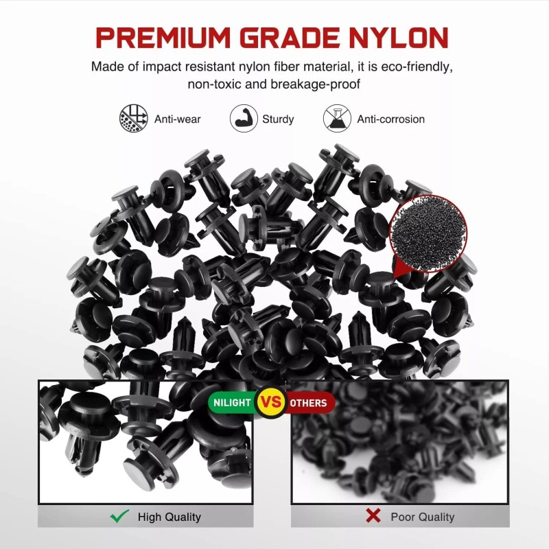 Nilight 100PCS Car Retainer Clips 7mm 8mm 10mm Nylon Push