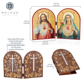NKlaus Sacred Hearts of Jesus and Mary Icon Diptych Wooden 23.5 x 16 cm Christian 13908