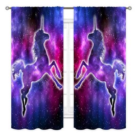 TKUYO Galaxy Curtains, Outer Space Star Celestial Universe Unicorn Curtains Drapes for Girls Bedroom Kids Room Living Room Nursery Puple Unicorn Blackout Window Treatments 2 Panel Sets, 42"x45" Inch