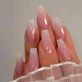 Yivaiks 24 Pcs Advanced Hand Made Customization Press on Nails, Luxurious Rhinestone Design Ballerina Fake Nails，Perfect Accessory for Banquets, Soirees, Parties(GD-001)