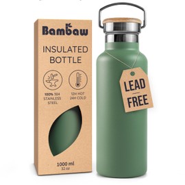 Bambaw 32oz Insulated Water Bottle, Metal Water Bottle Stainless Steel Great for Hiking, Lightweight and Easy to Carry, Durable, Made of High-Grade Stainless Steel (Sage Green)
