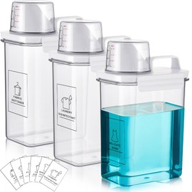 Tatuo 3 Pack Laundry Detergent Dispenser 61 oz Clear Liquid Container with 6 Removable Labels, Fabric Softener Pet Plastic Detergent Dispenser for Laundry Room Organization and Storage