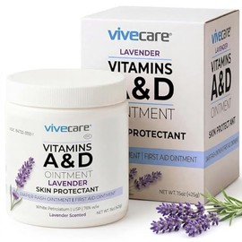 ViveCare Vitamins A&D Ointment - Skin Protectant & Healing Lotion | Babies, Adults, Seniors - Soothing Cream for Diaper Rash Prevention, Skin Chaffing & Irritation, Burns, Cuts, Scrapes (15oz)