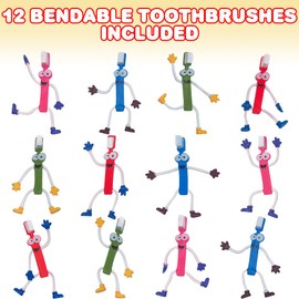 ArtCreativity Bendable Toothbrush Figures - 12 Dental Toys for Kids, Dentist Office Giveaways, Toothbrush Toys & Party Favors, Stress Relief Fidget Toys, Piñata Fillers