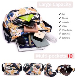 Kecartu Small Crossbody Bag for Women, Lightweight Casual Nylon Crossbody Purses, Water Resistant Multi Zipper Pockets Shoulder Bag, Travel Messenger Bag (Peach Blossom)