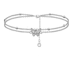 COLORFUL BLING Butterfly Anklet Adjustable Layered Anklet Summer Beach Holiday Jewelry Gift for Women-Silver