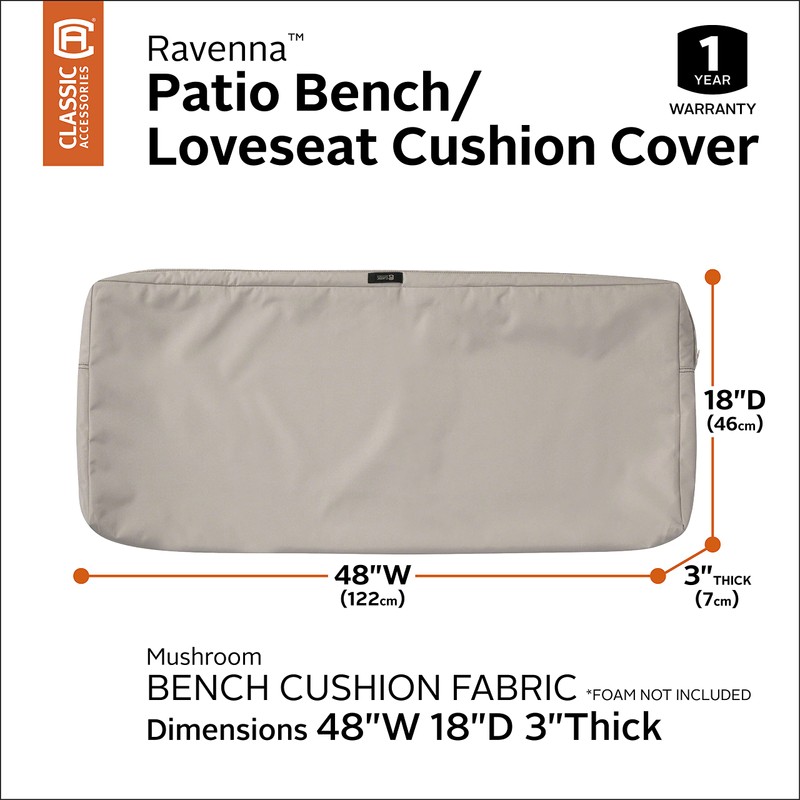 Classic Accessories Ravenna Water Resistant Bench Sofa Cushion Cover 48"