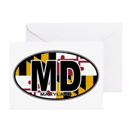 CafePress Maryland MD Oval (W/Flag) Greeting Cards (Pk Of 10 Folded Greeting Cards (10-pack) Matte