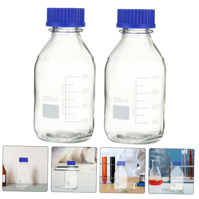 Ciieeo 2pcs Sealing Chemical Reagent Bottle with Calibration Transparent Round