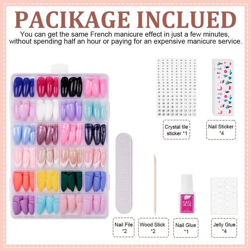 BUTBU Nail Tips, 288PCS Medium Almond False Nails, Press on