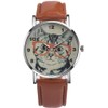 Unisex Scholar Cat Pattern Leather Band Analog Quartz Dial Wrist