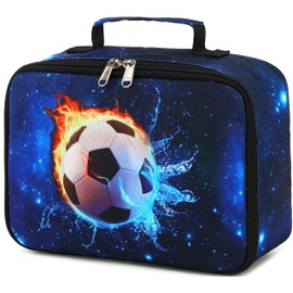 Kids Soccer Lunch Box Boys Girls Insulated Lunch Cooler Bag Reusable Lunch Tote Kit for School Travel