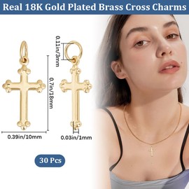 CREATCABIN 30Pcs 18K Gold Plated Cross Charms Pendants Vintage Antique Charms Golden Brass with Hole Gifts for Jewelry Making Findings DIY Craft Supplies Necklaces Earrings Bracelet Christmas 18x10mm,
