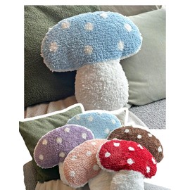 Dreamstall Mushroom Throw Pillow Tufted Decorative Cushion 15” x 15” – Decor for Bed, Couch, Living Room (Blue)