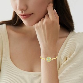 HPQQ Jade Sunflower Bracelet for Women 14k Gold Plated Sterling Silver Sunflower Jade Bracelet Jewelry Christmas Gifts for Mom Wife