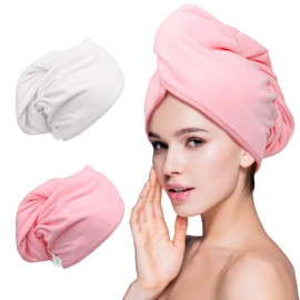 GEN'C BÉAUTY Microfiber Hair Towel Dry Hair Towel Wrap Quick Dry Hair Turban 2pcs (Pink+White)