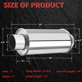 LCGP 3" Ultra Quiet Resonator, 3'' Inlet & Outlet 14" Overall Length Universal Muffler, 304 Stainless Steel vibrant performance resonator 3", Oval Muffler Shape, Silver