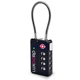 LUXOORO Tool-Less TSA Approved Luggage Lock with Alert Indicator, 4-Digit Resettable Combination, Durable Zinc Alloy Travel Lock for Suitcase, Backpack, Toolbox, Locker, Keyless – Black (1 Pack)