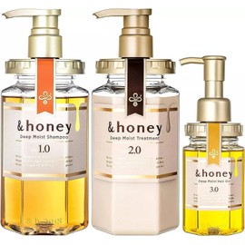 &-honey Deep Moist Shampoo ,Treatment & Hair Oil (Honey Super Moist set 3 Items bundle)+Free Hair Tie 440ml Each+100ml Hair oil Organic Hair and Scalp Care for Straight, Curly, Frizzy, and Dry hair