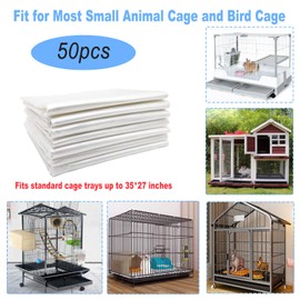 Niwaes 50 Pcs Disposable Rabbit Cage Liner, 35'' X 27'' Large Bunny Cage Tray Liners Clear Plastic Guinea Pig Toilet Film for Bunnies Ferrets Chinchillas Birds Small Animal - Leak Proof & No Mess