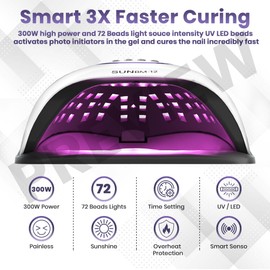 UV Lamps for Gel Nails / 300W UV Nail Lamp with 72 Beads, Large LED Display, Auto Sensor and 4 Timer Settings for Fingernails and Toenails/UV Nail Lamp for Home and Salon Use (300W 72 Beads)